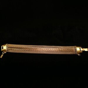 Vintage Monet Gold Tone Multi Strand Chain Link Bracelet Wide Statement Clasp